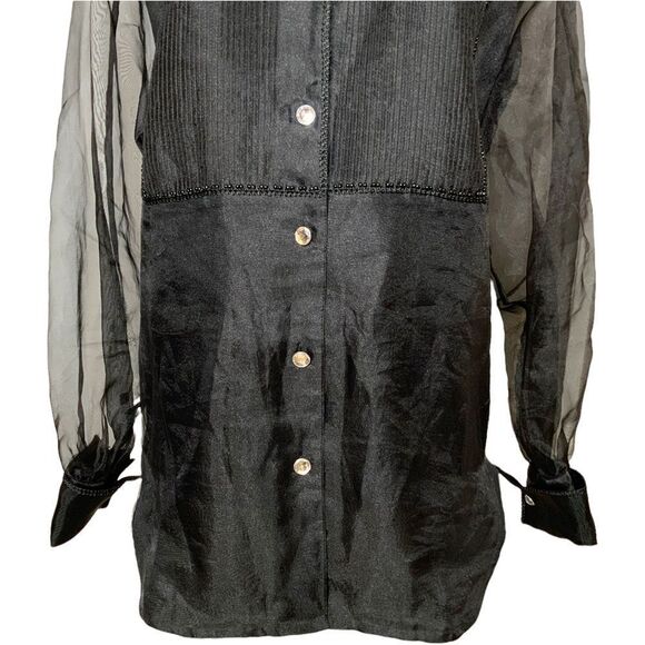 VINTAGE ISHYU black button front blouse size S - Picture 5 of 11